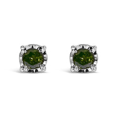 Sterling Silver Rose Cut Treated Green Diamond Solitaire Stud Earrings (0.25 cttw, Green Color, I2-I3 Clarity)