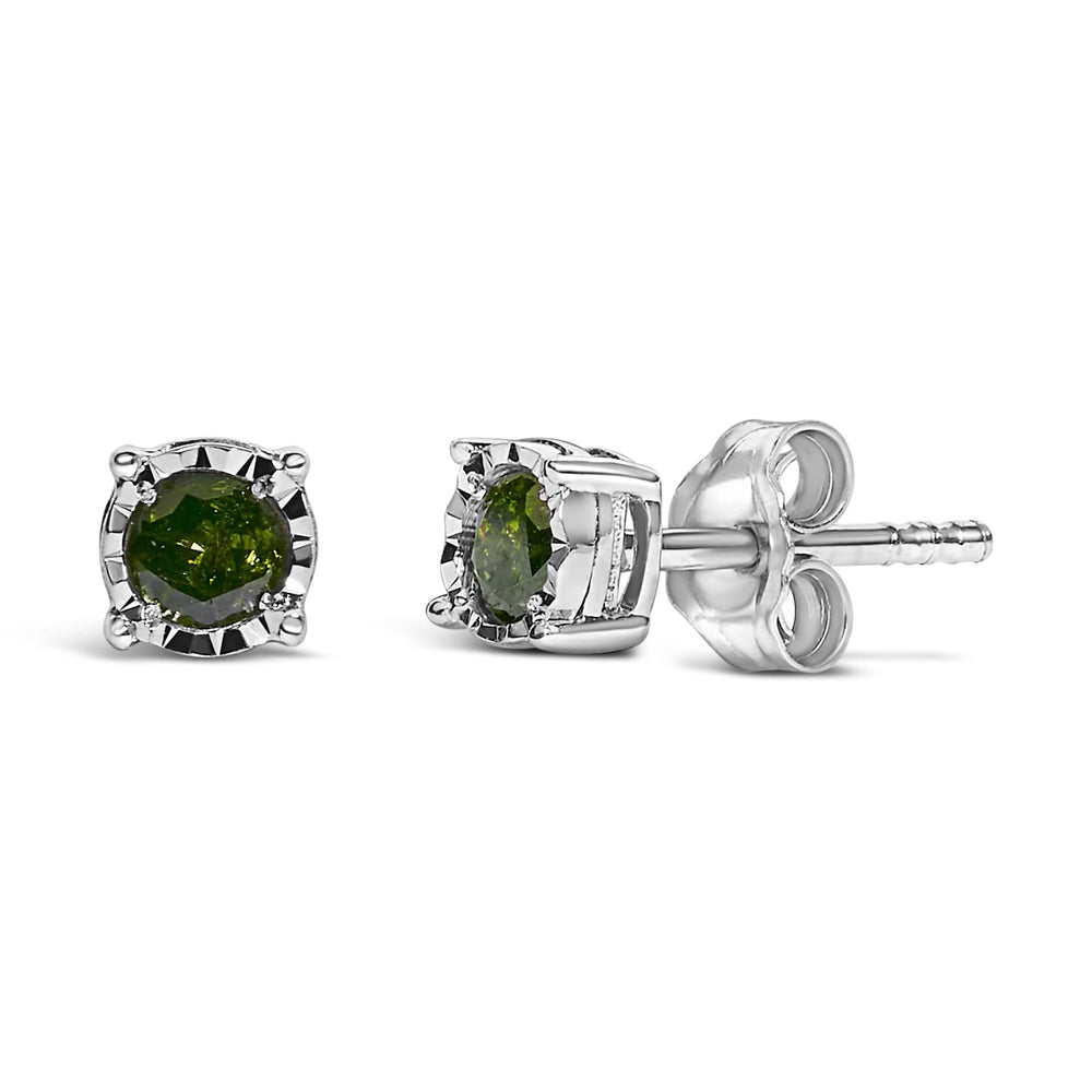 Sterling Silver Rose Cut Treated Green Diamond Solitaire Stud Earrings (0.25 cttw, Green Color, I2-I3 Clarity)