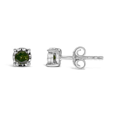 Sterling Silver Rose Cut Treated Green Diamond Solitaire Stud Earrings (0.25 cttw, Green Color, I2-I3 Clarity)