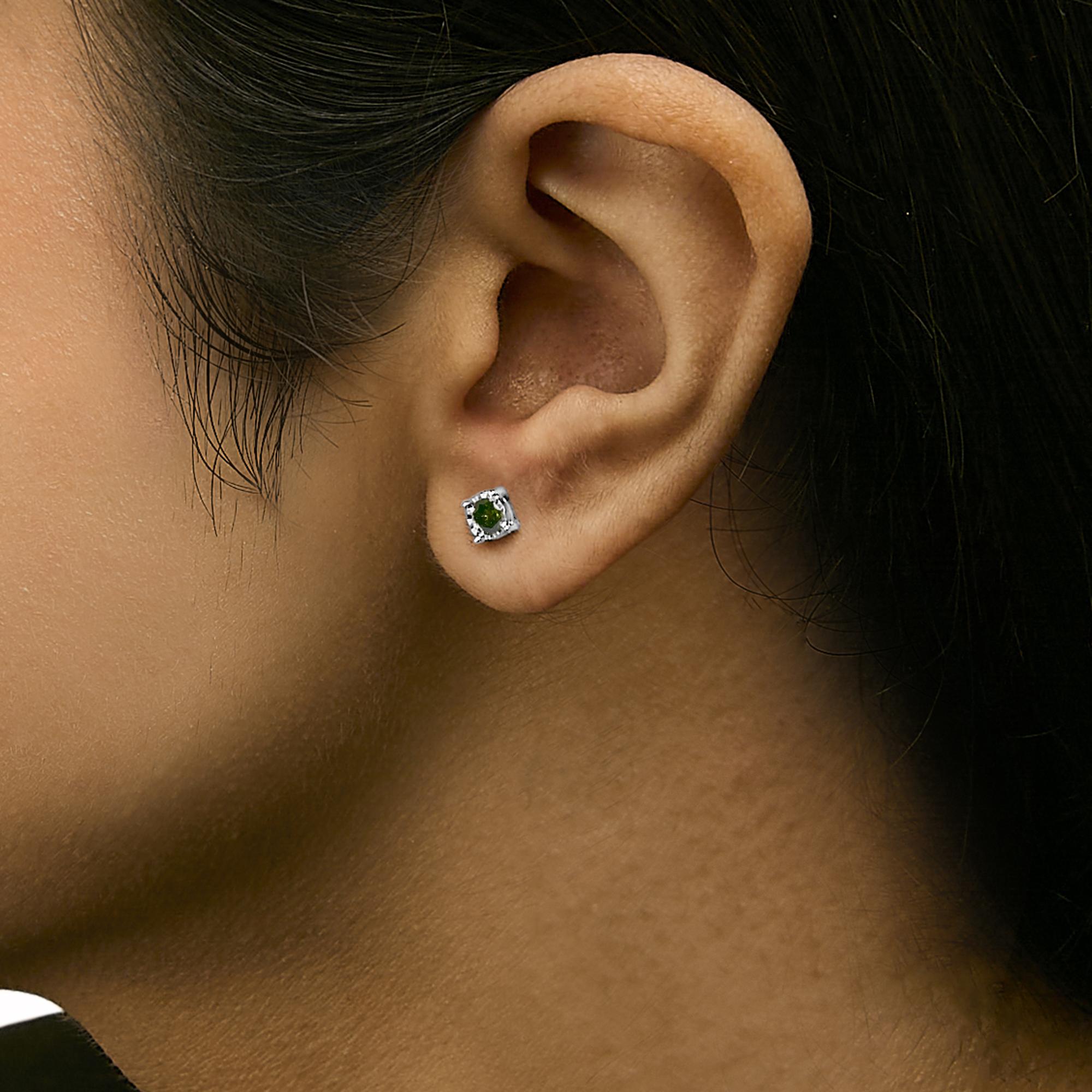 Sterling Silver Rose Cut Treated Green Diamond Solitaire Stud Earrings (0.25 cttw, Green Color, I2-I3 Clarity)