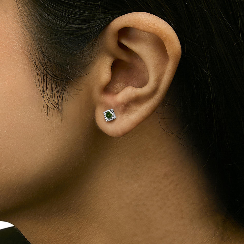 Sterling Silver Rose Cut Treated Green Diamond Solitaire Stud Earrings (0.25 cttw, Green Color, I2-I3 Clarity)