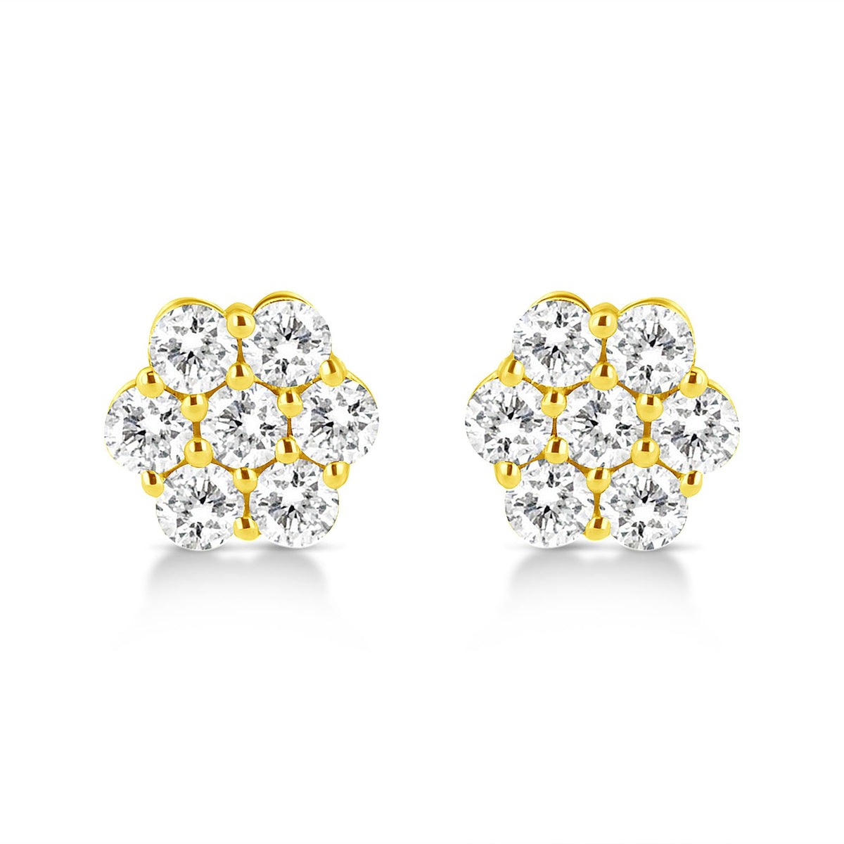 14K Yellow Gold 1/2 Cttw Brilliant Round Cut Diamond Floral Cluster Stud Earrings with Pushbacks (J-K Color, VS2-SI1 Clarity)