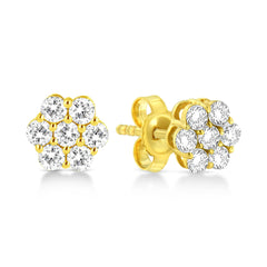 14K Yellow Gold 1/2 Cttw Brilliant Round Cut Diamond Floral Cluster Stud Earrings with Pushbacks (J-K Color, VS2-SI1 Clarity)