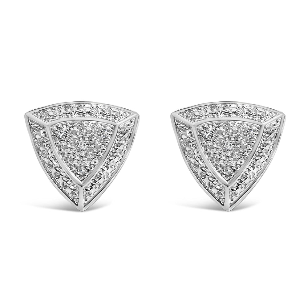 .925 Sterling Silver Diamond-Accented Trillion Shaped 4-Stone Halo-Style Stud Earrings (H-I Color, I2-I3 Clarity)