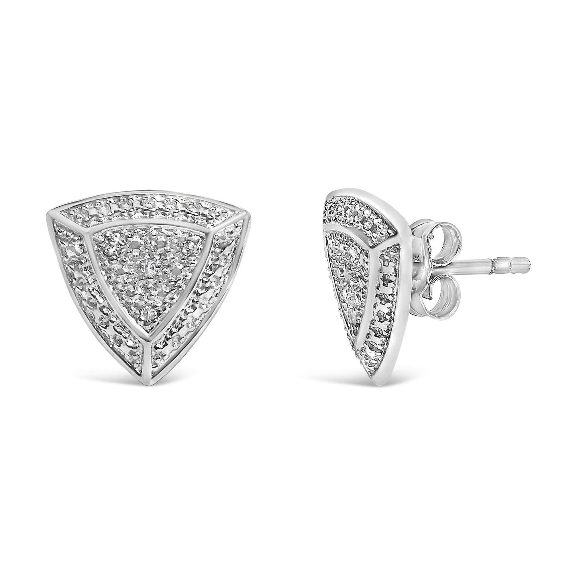 .925 Sterling Silver Diamond-Accented Trillion Shaped 4-Stone Halo-Style Stud Earrings (H-I Color, I2-I3 Clarity)