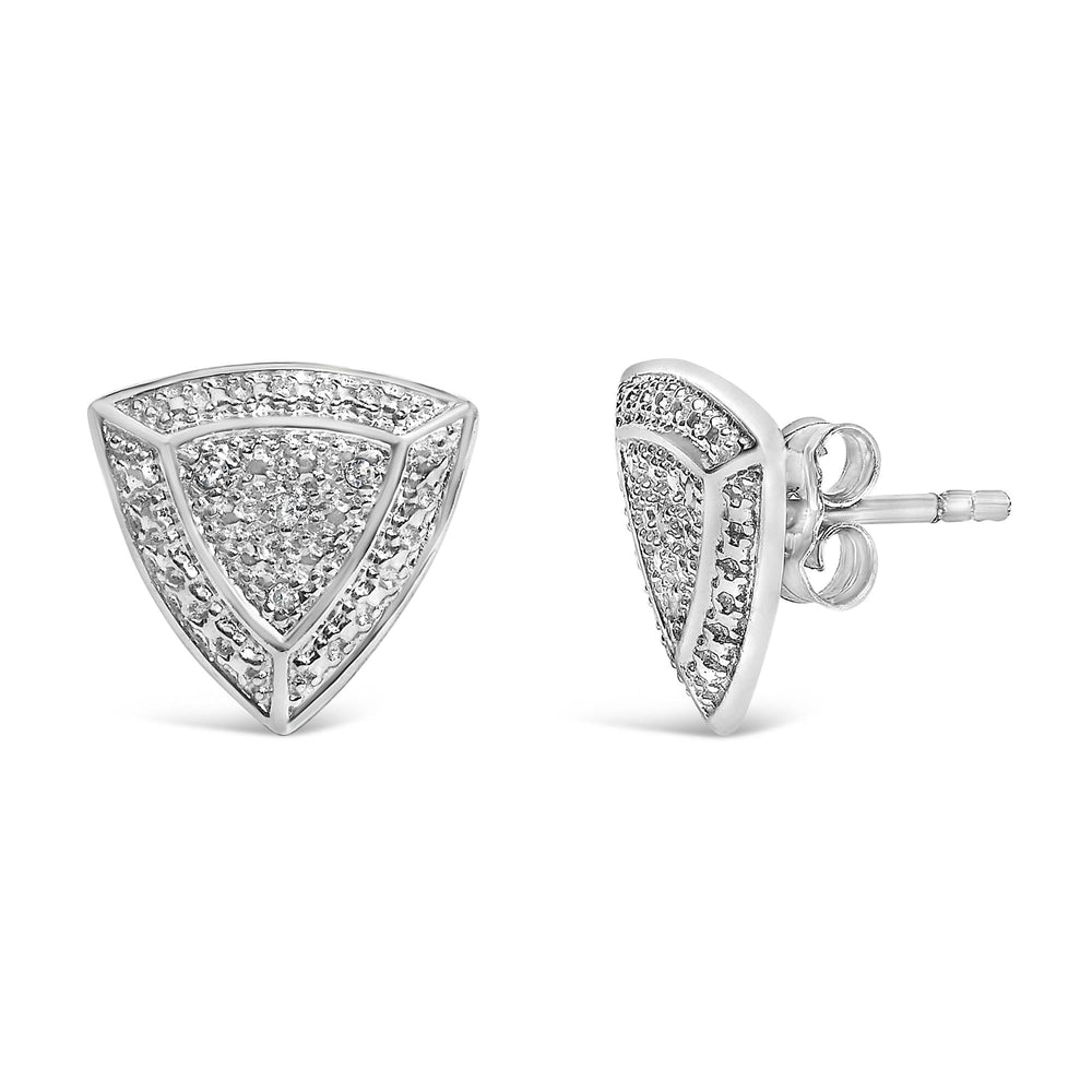 .925 Sterling Silver Diamond-Accented Trillion Shaped 4-Stone Halo-Style Stud Earrings (H-I Color, I2-I3 Clarity)