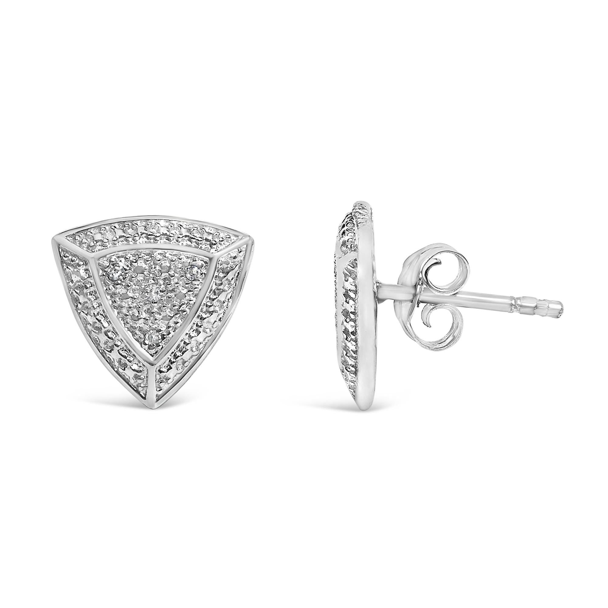 .925 Sterling Silver Diamond-Accented Trillion Shaped 4-Stone Halo-Style Stud Earrings (H-I Color, I2-I3 Clarity)