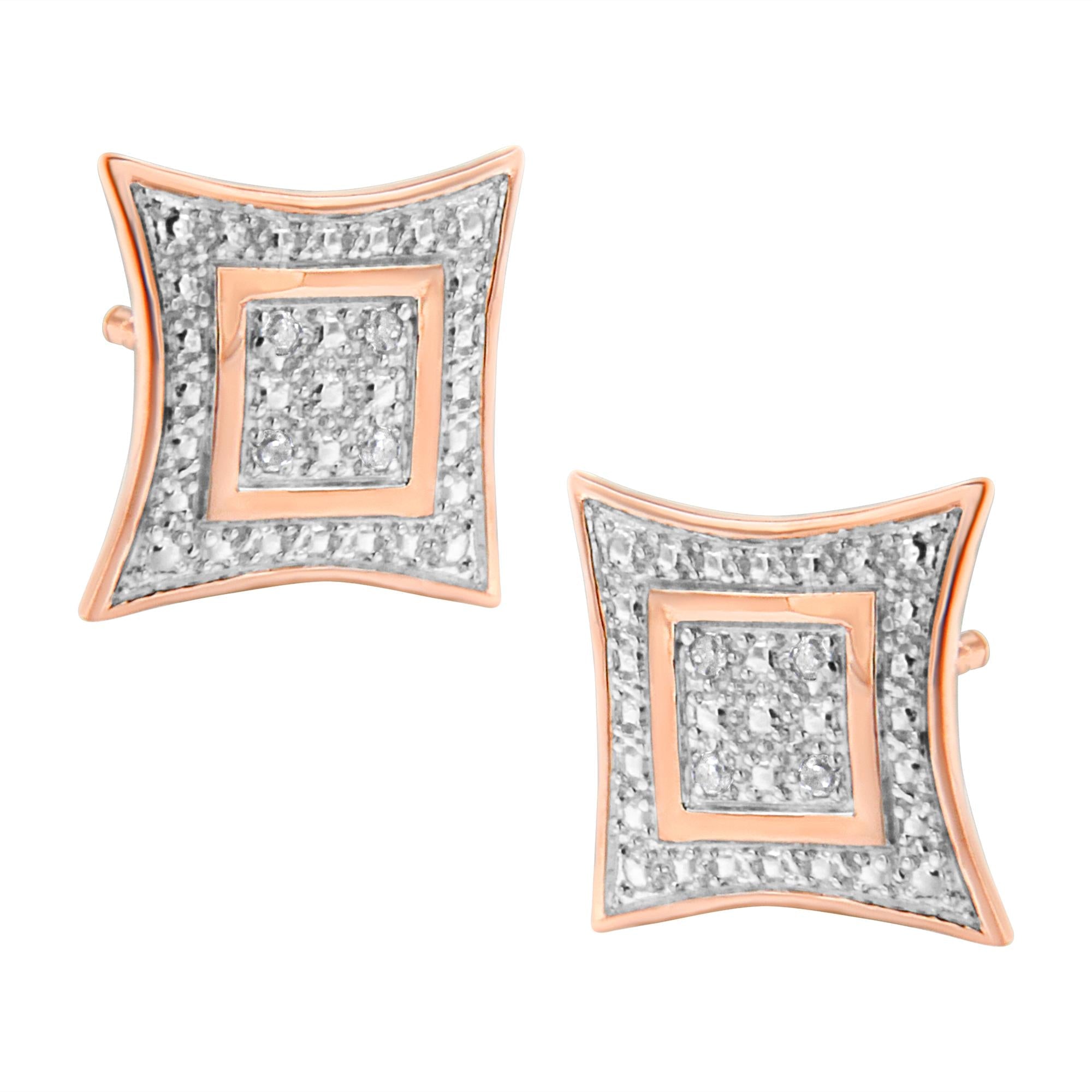 .925 Sterling Silver Diamond Accented 4-Stone Four Pointed Star Shaped Halo-Style Stud Earrings (H-I Color, I2-I3 Clarity)