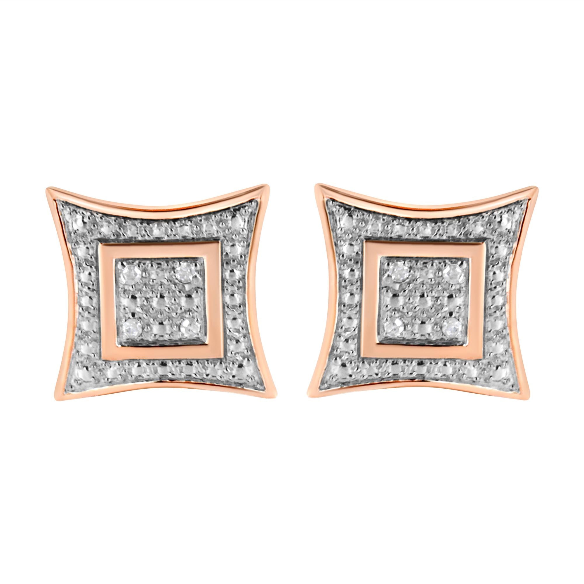 .925 Sterling Silver Diamond Accented 4-Stone Four Pointed Star Shaped Halo-Style Stud Earrings (H-I Color, I2-I3 Clarity)