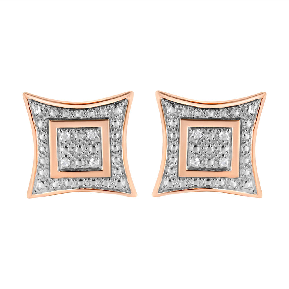 .925 Sterling Silver Diamond Accented 4-Stone Four Pointed Star Shaped Halo-Style Stud Earrings (H-I Color, I2-I3 Clarity)
