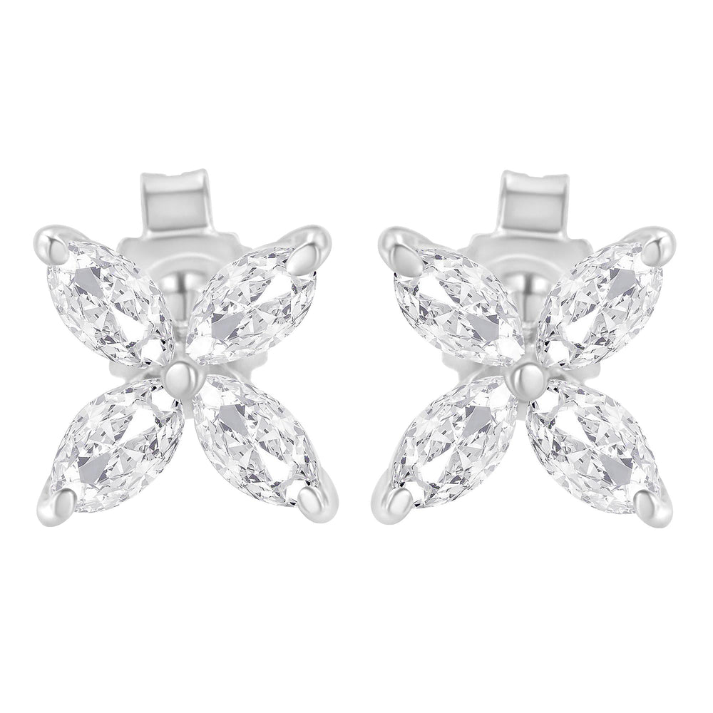 14K Gold Marquise Diamond 8 Stone Floral Leaf Stud Earrings (I-J Color, SI2-I1 Clarity)