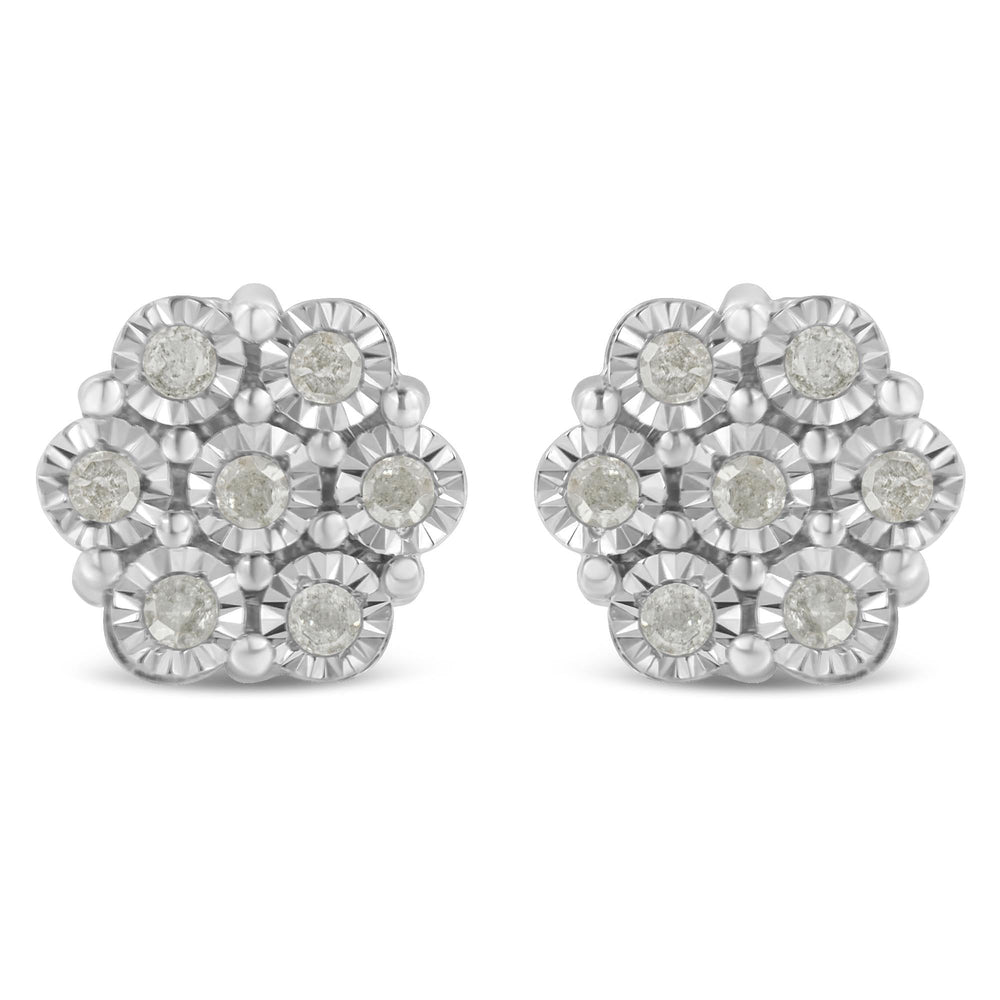 .925 Sterling Silver 1/2 Cttw Round-Cut Diamond Miracle-Set Floral Cluster Button Stud Earrings (I-J Color, I2-I3 Clarity)