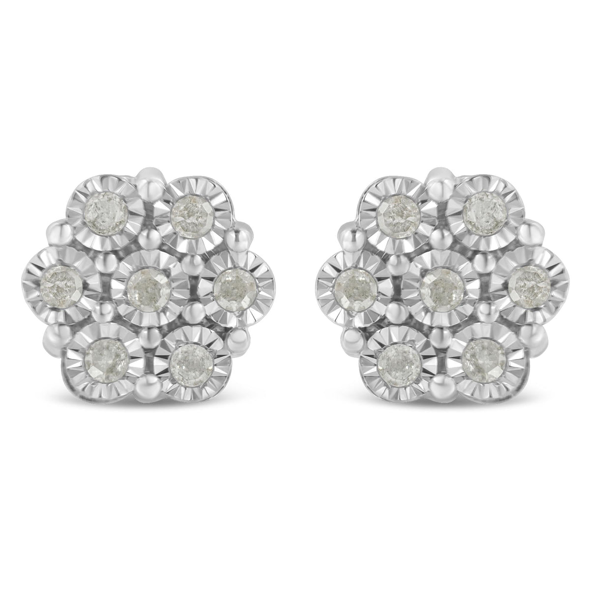 .925 Sterling Silver 1/2 Cttw Round-Cut Diamond Miracle-Set Floral Cluster Button Stud Earrings (I-J Color, I2-I3 Clarity)