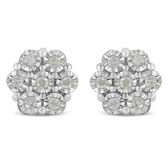 .925 Sterling Silver 1/2 Cttw Round-Cut Diamond Miracle-Set Floral Cluster Button Stud Earrings (I-J Color, I2-I3 Clarity)