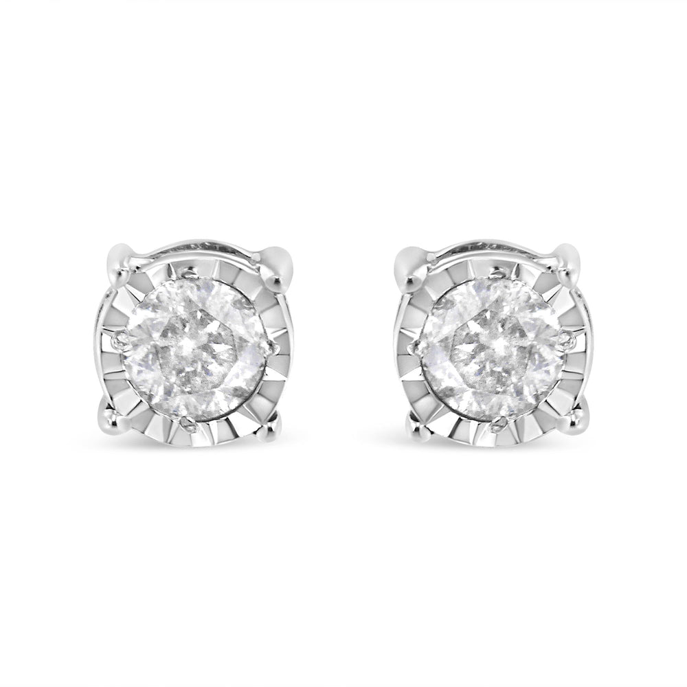 .925 Sterling Silver 3/8 Cttw Miracle-Set Round Brilliant Cut Diamond Solitaire Stud Earrings (K-L Color, I2-I3 Clarity)