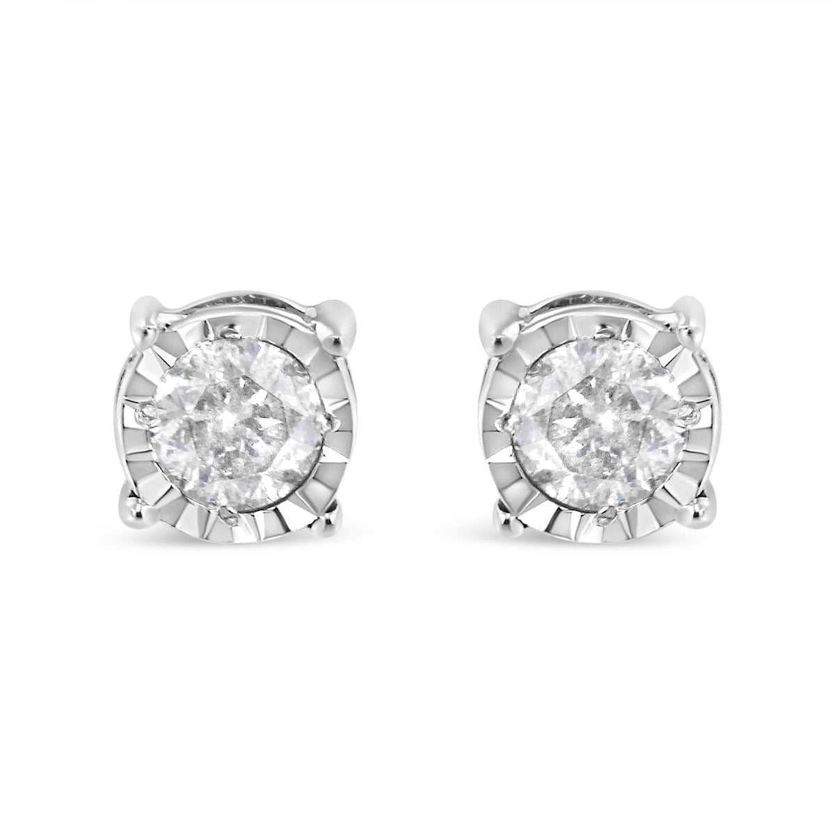 .925 Sterling Silver 3/8 Cttw Miracle-Set Round Brilliant Cut Diamond Solitaire Stud Earrings (K-L Color, I2-I3 Clarity)