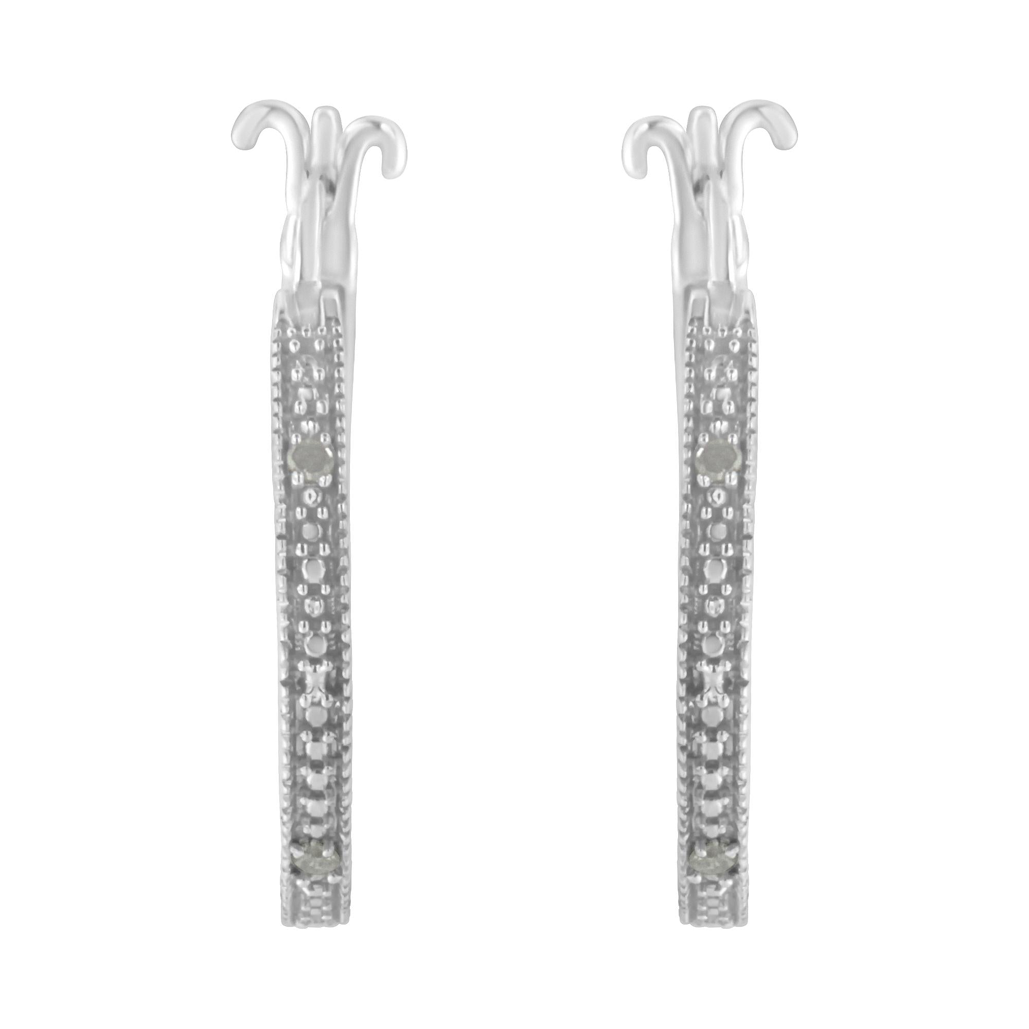 .925 Sterling Silver Miracle-Set Diamond Pave Style Hoop Earrings (I-J Color, I3 Clarity)
