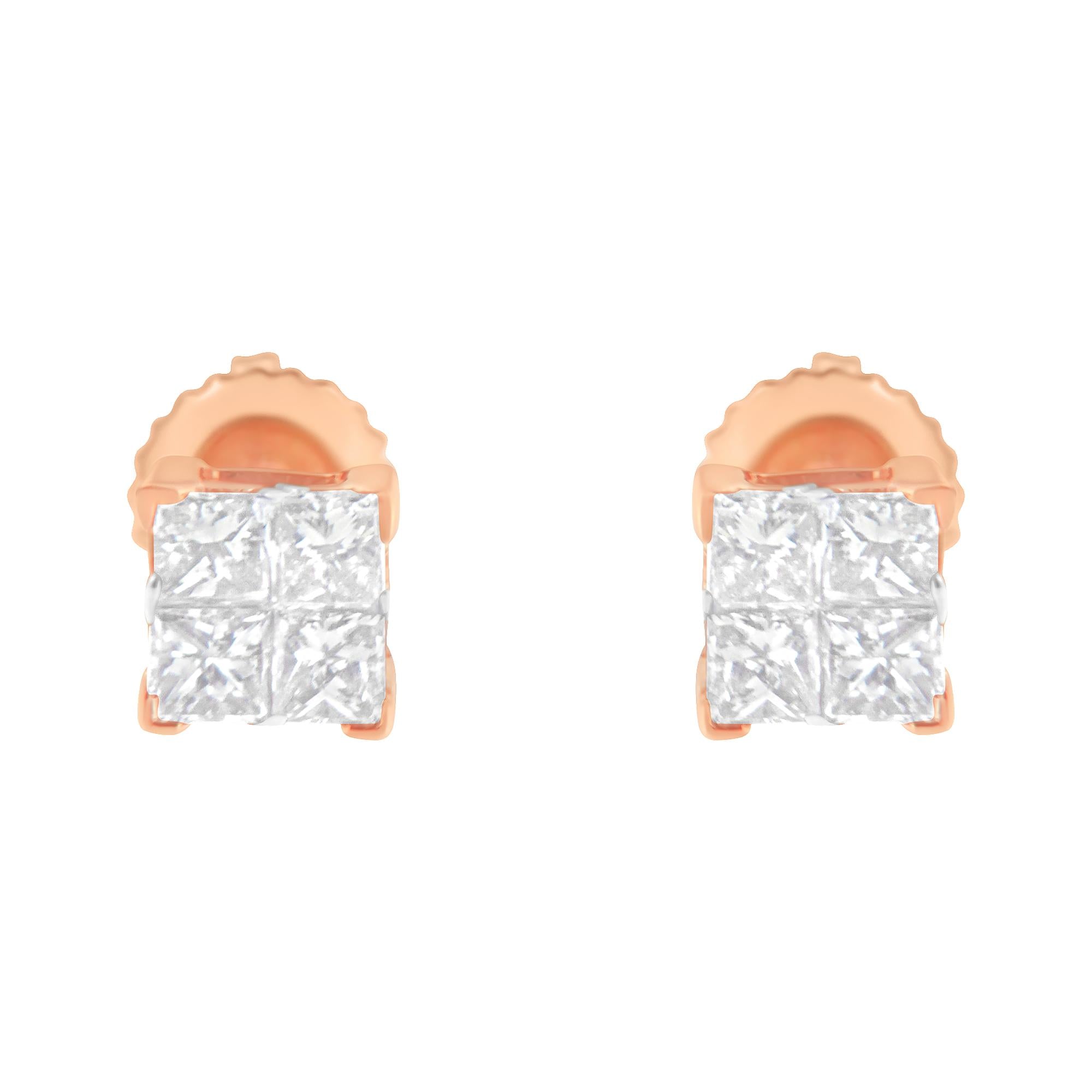 10K Gold Princess Diamond Composite Stud Earring (1/2 cttw, I-J Color, I1-I2 Clarity)