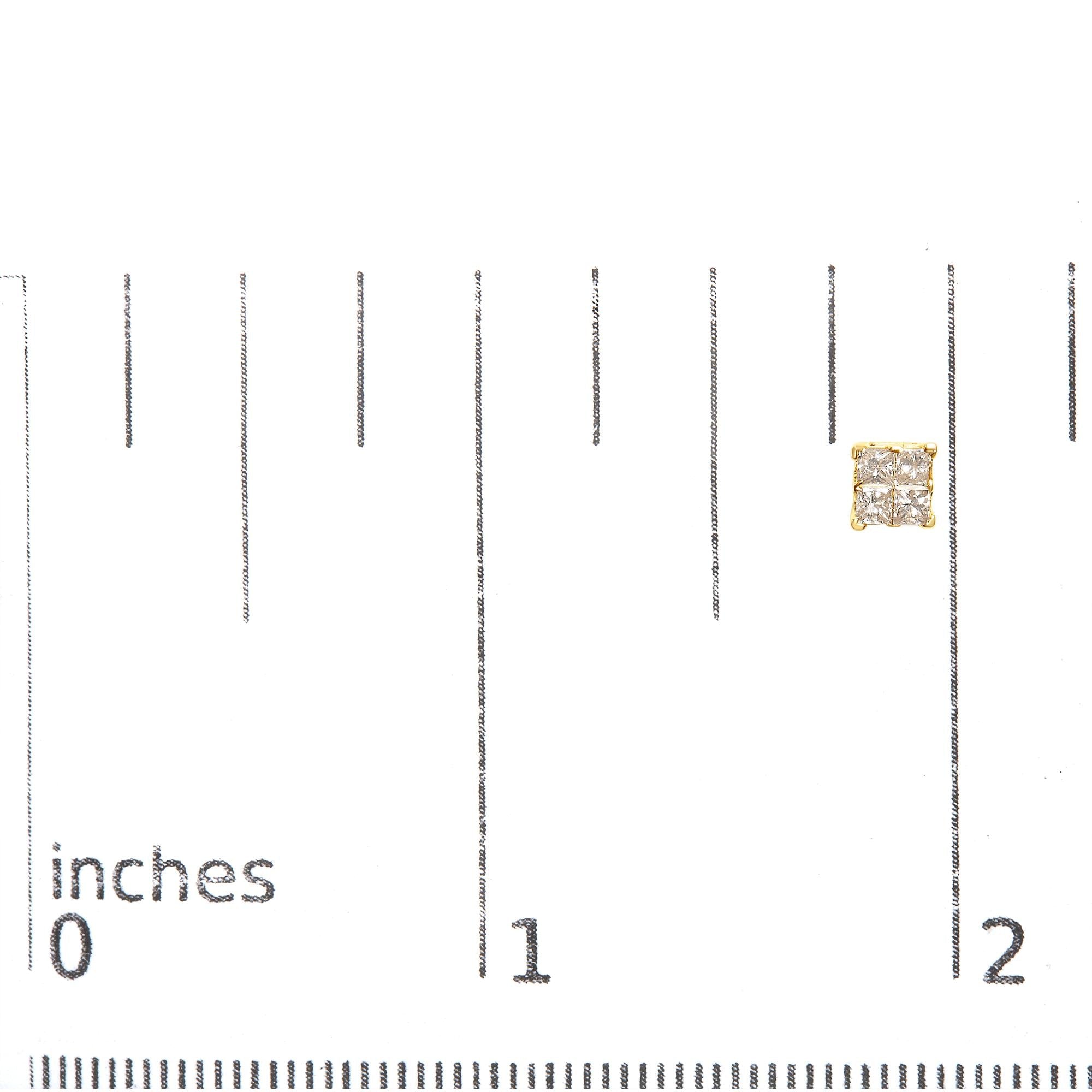 10K Yellow Gold 3/4 Cttw Invisible Set Princess-Cut Diamond Composite Square Stud Earrings (I-J Color, I2-I3 Clarity)