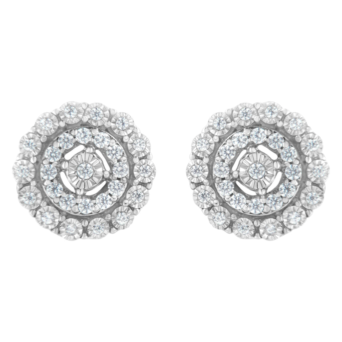 .925 Sterling Silver 1/2 cttw Miracle-Set Diamond Double Halo Stud Earring (I-J Clarity, I3 Color)