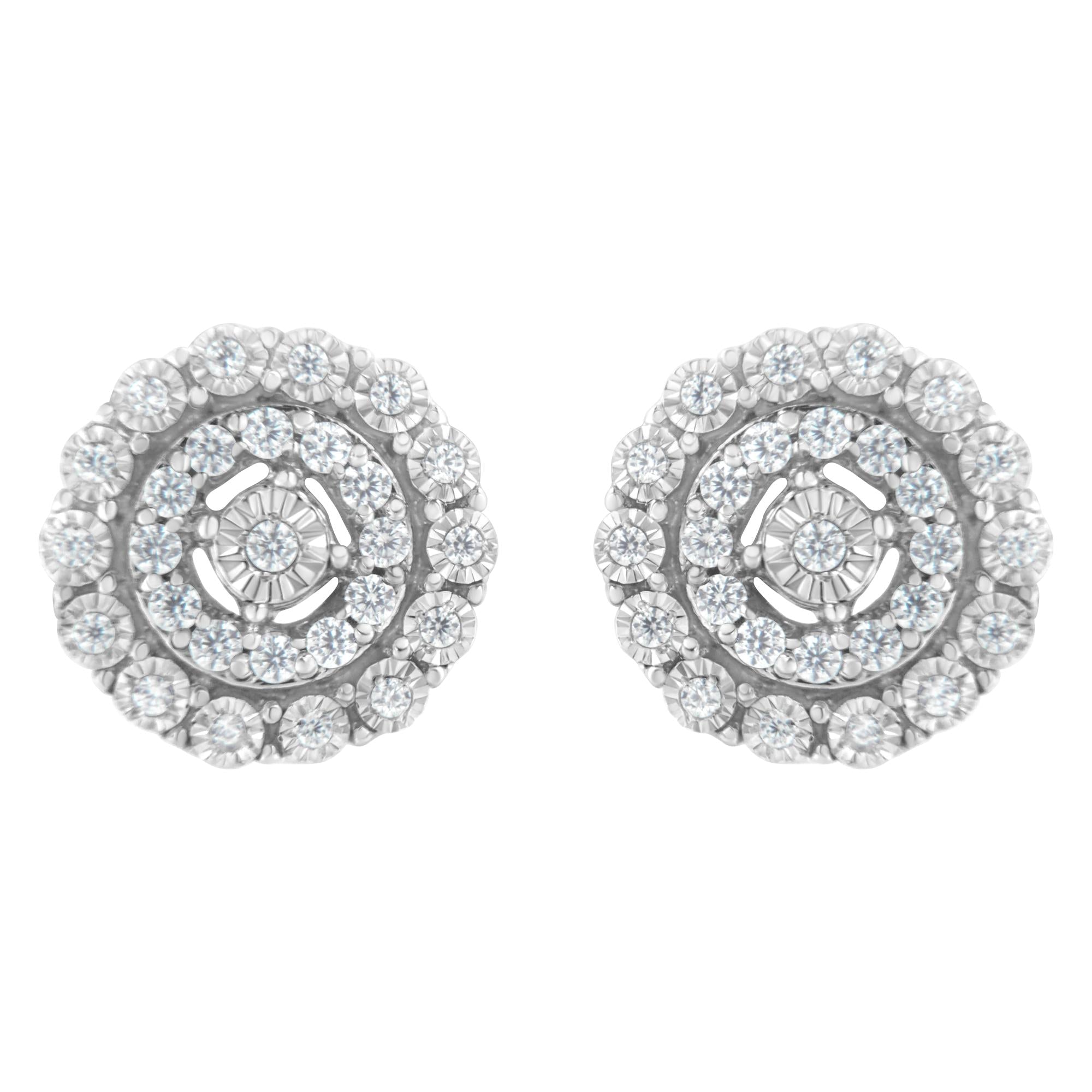 10KT White Gold 1/2 cttw Double Halo Brilliant Round-Cut Diamond Stud Earrings (I-J Clarity, I2-I3 Color)