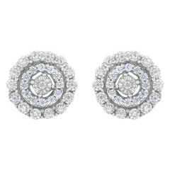 .925 Sterling Silver 1/2 cttw Miracle-Set Diamond Double Halo Stud Earring (I-J Clarity, I3 Color)