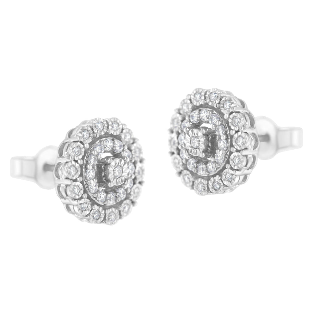 .925 Sterling Silver 1/2 cttw Miracle-Set Diamond Double Halo Stud Earring (I-J Clarity, I3 Color)
