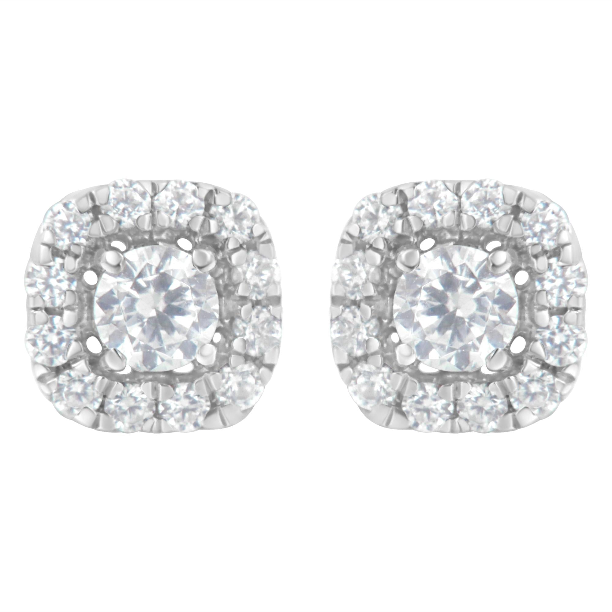 .925 Sterling Silver 1/2 cttw Brilliant Round-Cut Diamond Solitaire with Halo Stud Earring (I-J, I2-I3)