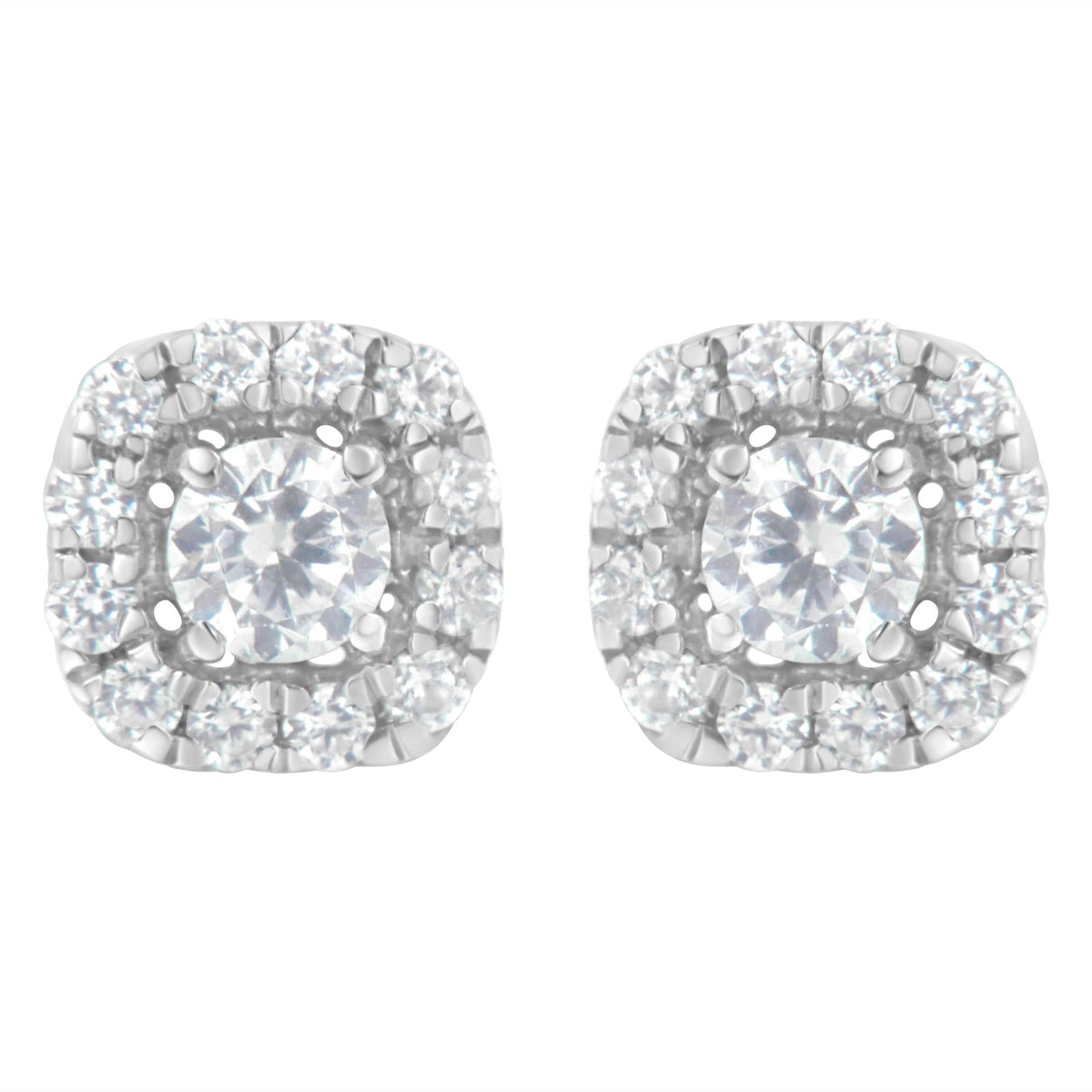 .925 Sterling Silver 1/2 cttw Brilliant Round-Cut Diamond Solitaire with Halo Stud Earring (I-J, I2-I3)
