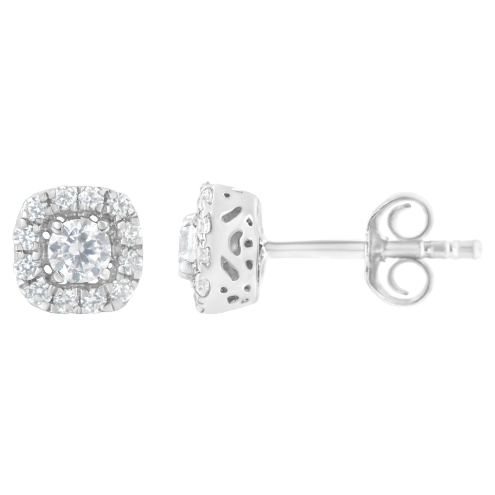 .925 Sterling Silver 1/2 cttw Brilliant Round-Cut Diamond Solitaire with Halo Stud Earring (I-J, I2-I3)