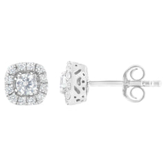 .925 Sterling Silver 1/2 cttw Brilliant Round-Cut Diamond Solitaire with Halo Stud Earring (I-J, I2-I3)