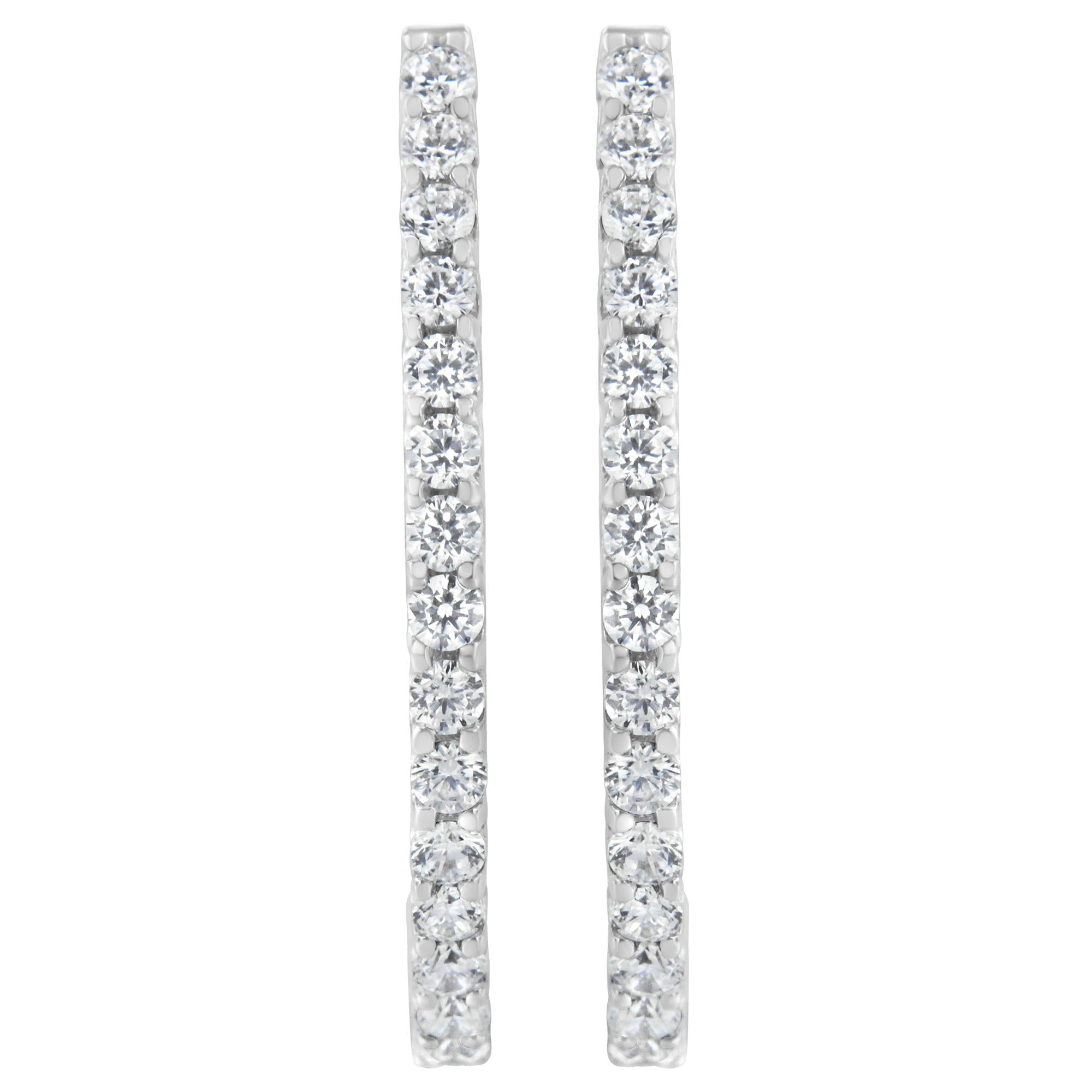 14K White Gold 2.0 Cttw Round Brilliant Cut Diamond Oblong Hinged Leverback Hoop Earrings (I-J Color, I1-I2 Clarity)