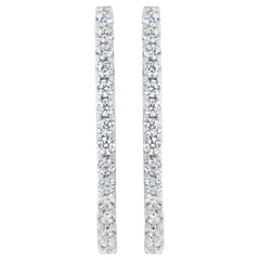 14K White Gold 2.0 Cttw Round Brilliant Cut Diamond Oblong Hinged Leverback Hoop Earrings (I-J Color, I1-I2 Clarity)
