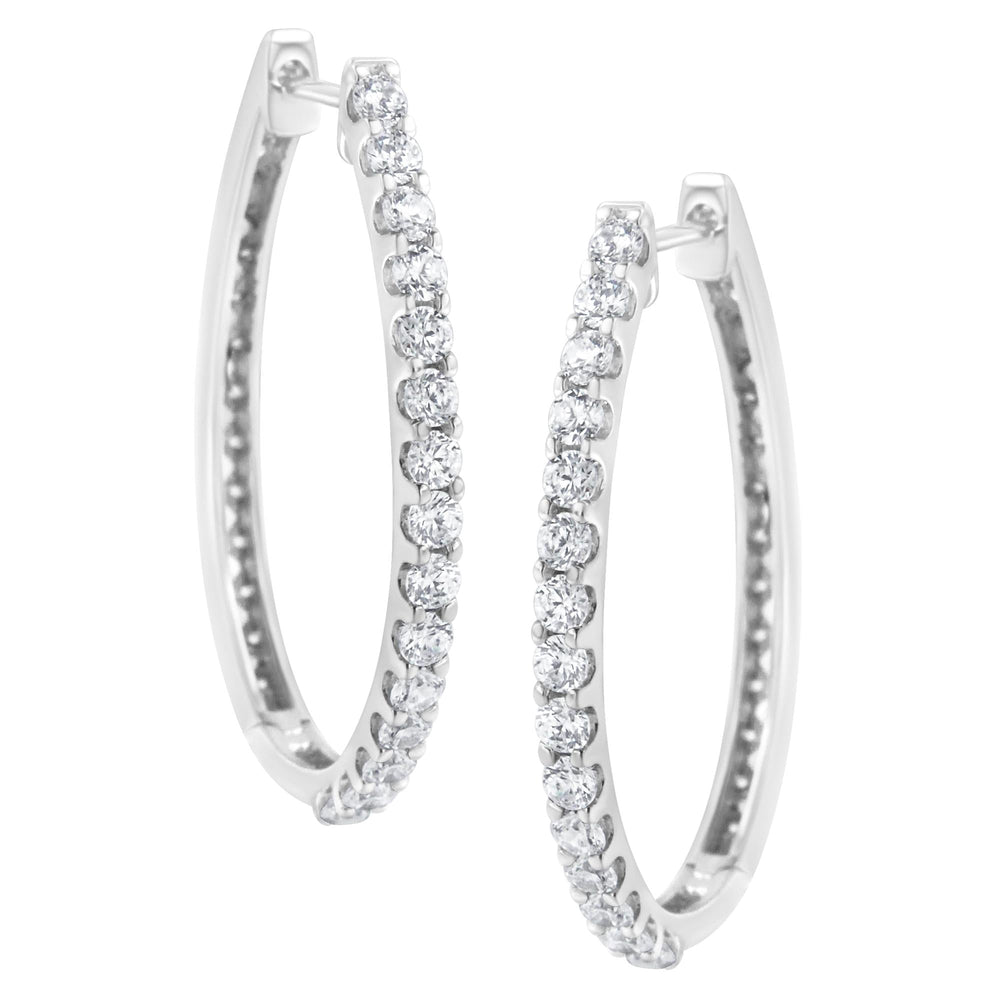 14K White Gold 2.0 Cttw Round Brilliant Cut Diamond Oblong Hinged Leverback Hoop Earrings (I-J Color, I1-I2 Clarity)