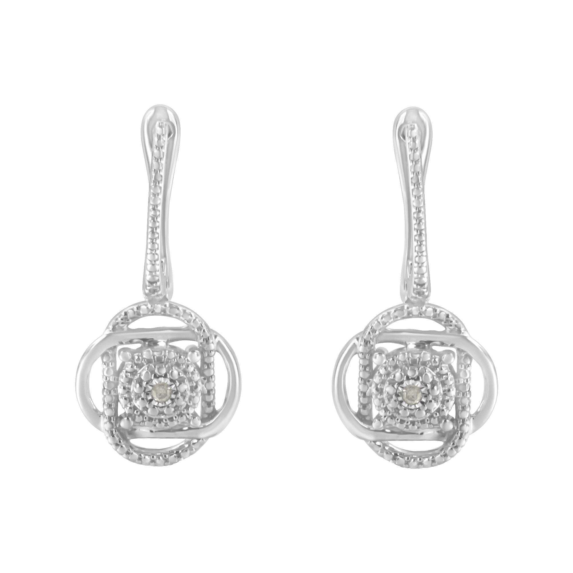 .925 Sterling-Silver Diamond Accent Floral Cluster Drop and Dangle Stud Earring (I-J Color, I3 Clarity)