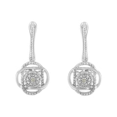 .925 Sterling-Silver Diamond Accent Floral Cluster Drop and Dangle Stud Earring (I-J Color, I3 Clarity)