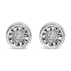 .925 Sterling Silver 1/5 Cttw Round Brilliant-Cut Near Colorless Diamond Miracle-Set Bezel Barrel Style Stud Earrings (I-J Color, I2-I3 Clarity)