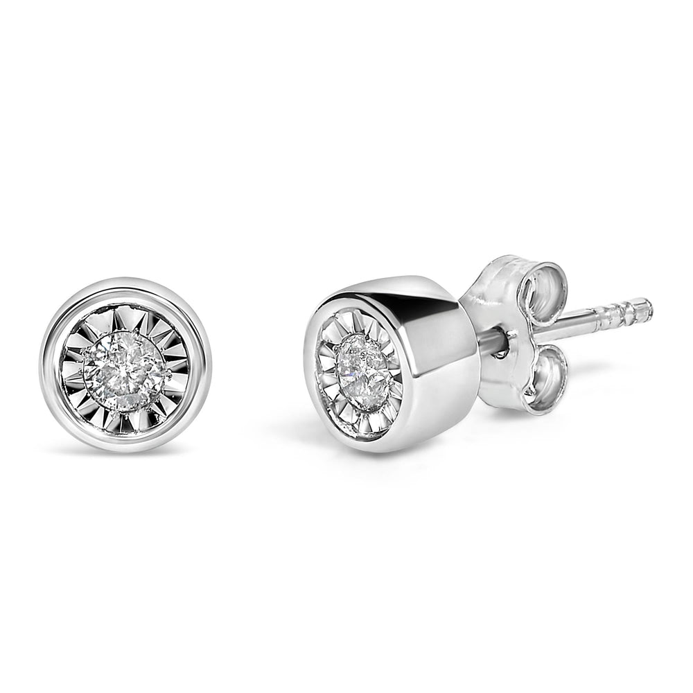 .925 Sterling Silver 1/5 Cttw Round Brilliant-Cut Near Colorless Diamond Miracle-Set Bezel Barrel Style Stud Earrings (I-J Color, I2-I3 Clarity)