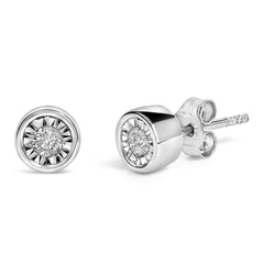 .925 Sterling Silver 1/5 Cttw Round Brilliant-Cut Near Colorless Diamond Miracle-Set Bezel Barrel Style Stud Earrings (I-J Color, I2-I3 Clarity)