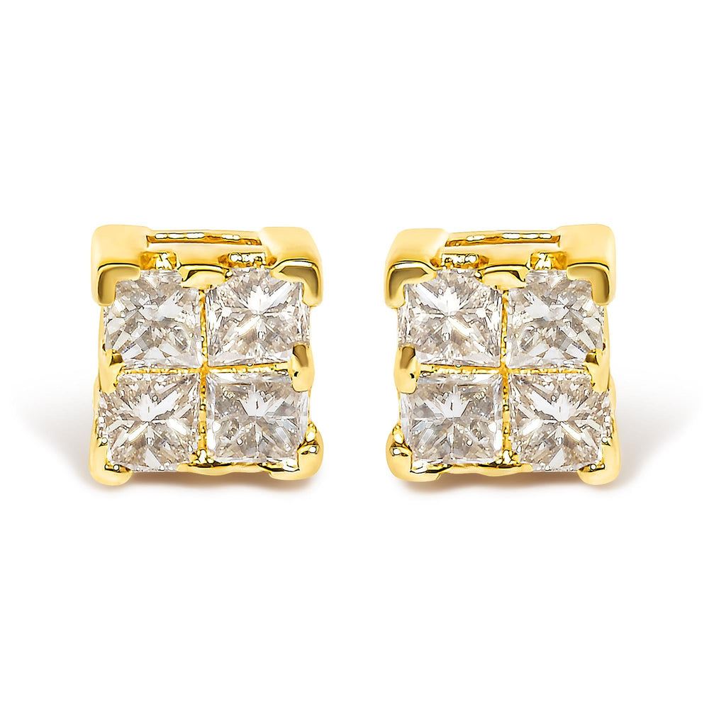10KT Gold Princess Diamond Stud Earring (1/4 cttw, J-K Color, I1-I2 Clarity)