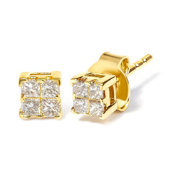 10KT Gold Princess Diamond Stud Earring (1/4 cttw, J-K Color, I1-I2 Clarity)