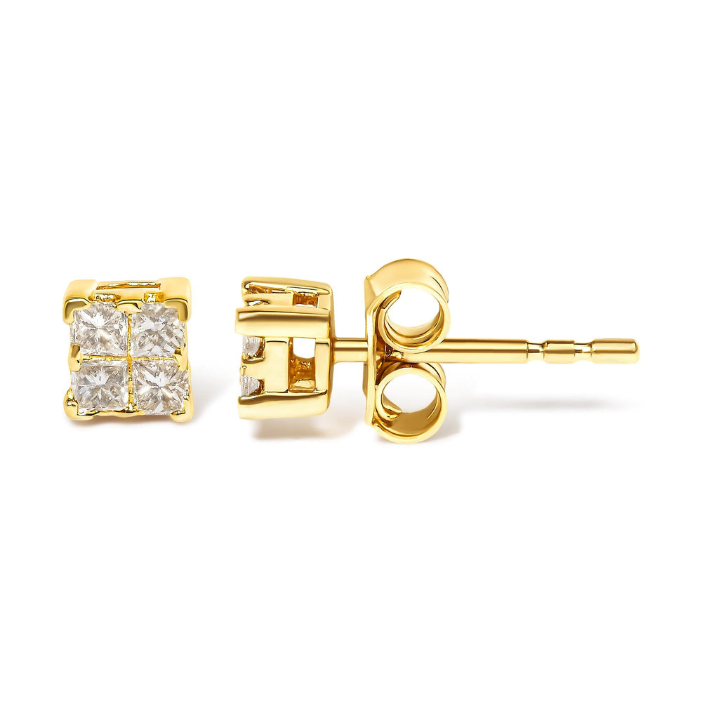 10KT Gold Princess Diamond Stud Earring (1/4 cttw, J-K Color, I1-I2 Clarity)