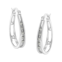 .925 Sterling Silver 1/10 Cttw Diamond Hoop Earrings (I-J Color, I3 Clarity)