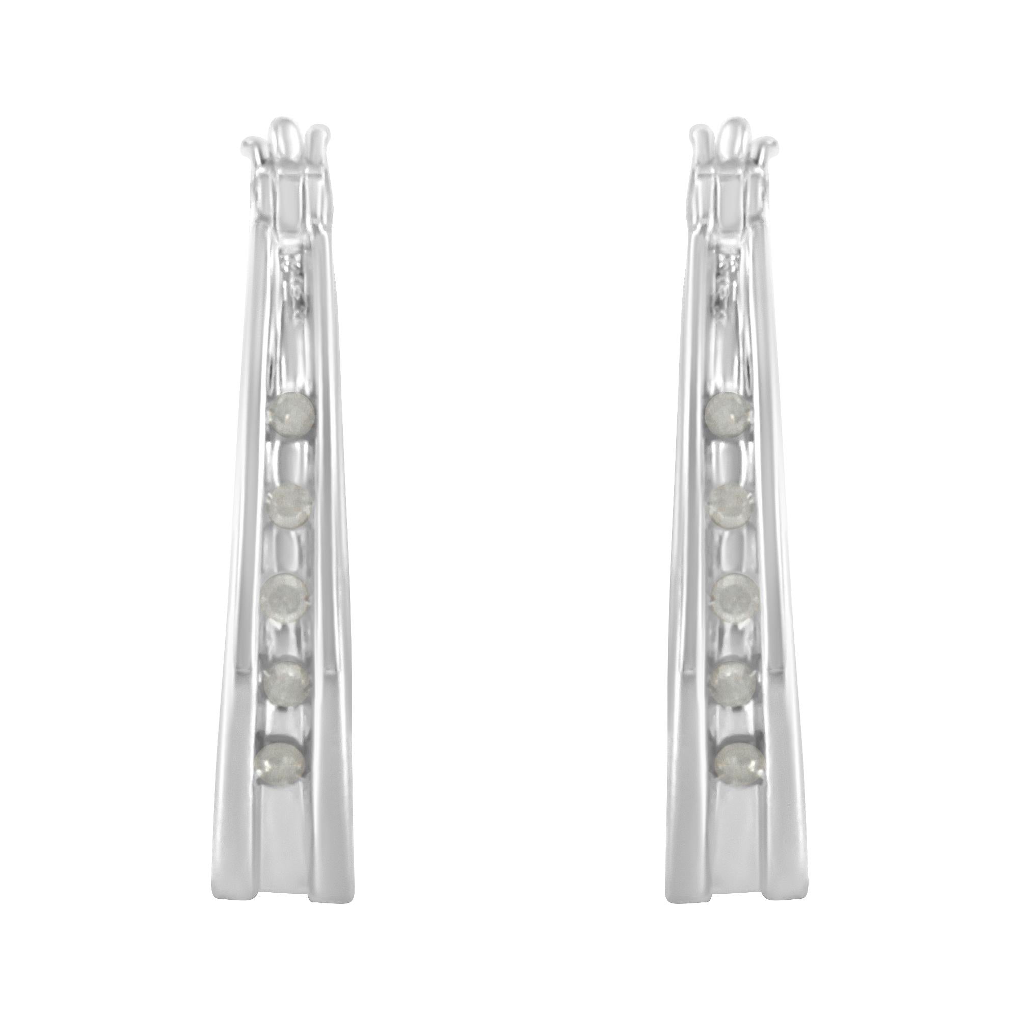 .925 Sterling Silver 1/10 Cttw Diamond Hoop Earrings (I-J Color, I3 Clarity)