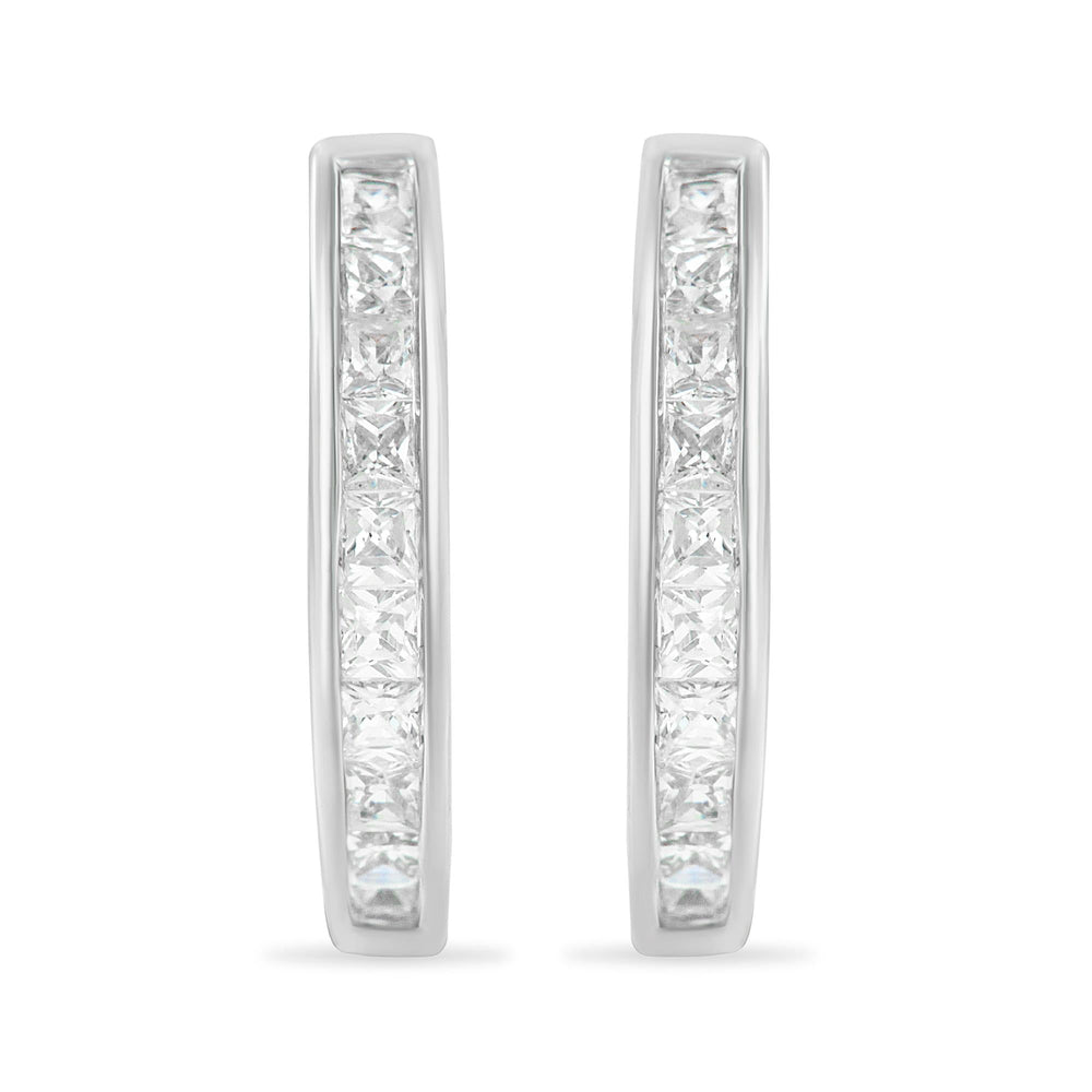 10K White Gold 1.0 cttw Channel Set Princess-Cut Diamond Hoop Huggy Earrings (I-J, I2-I3)