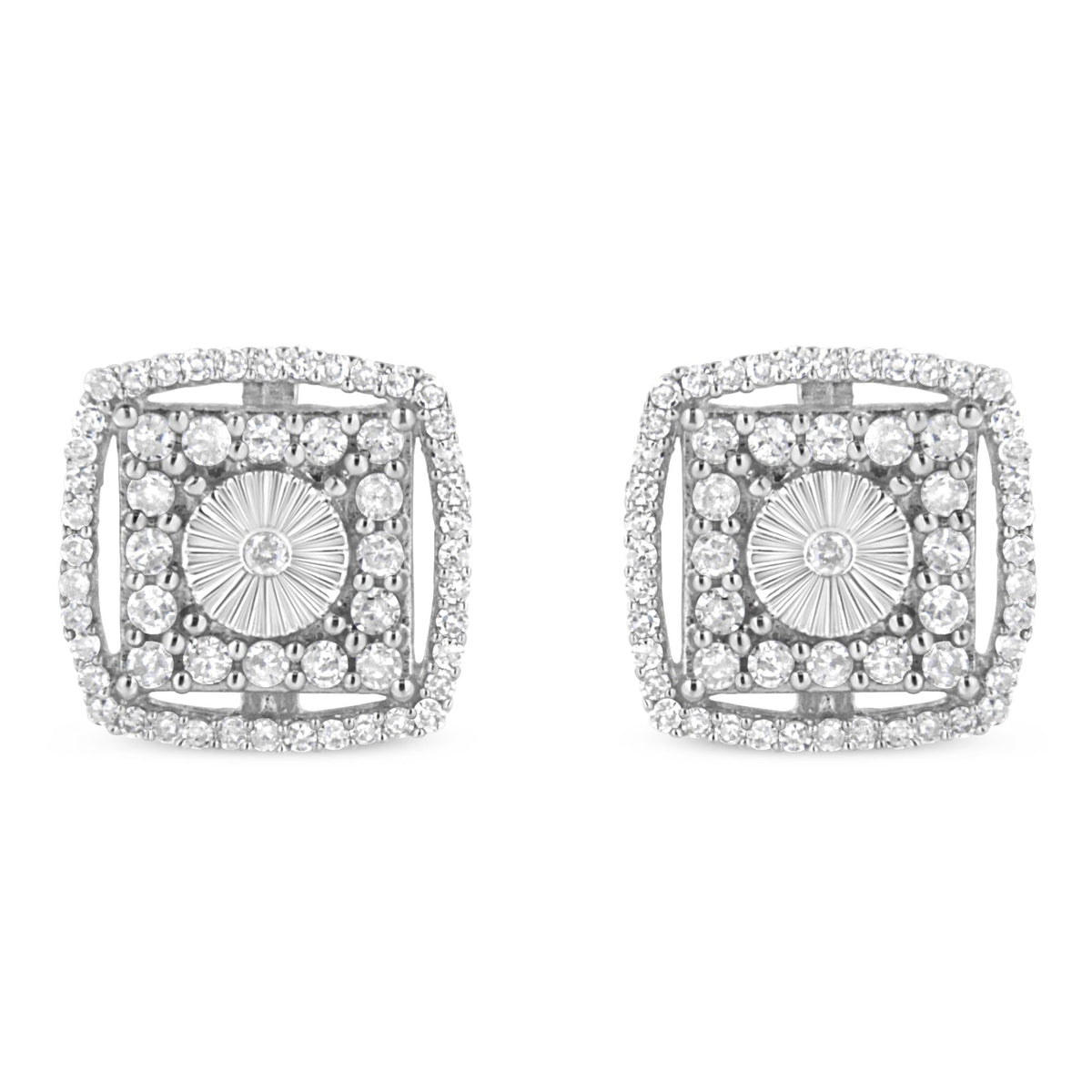 .925 Sterling Silver 1.0 Cttw Round Diamond Double Halo and Disc Stud Earring (I-J Color, I2-I3 Clarity)
