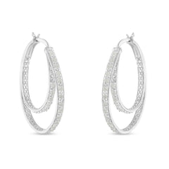 .925 Sterling Silver 1/2 cttw Miracle-Set Diamond Double Hoop with Latchback Earrings (I-J Color, I3 Clarity)