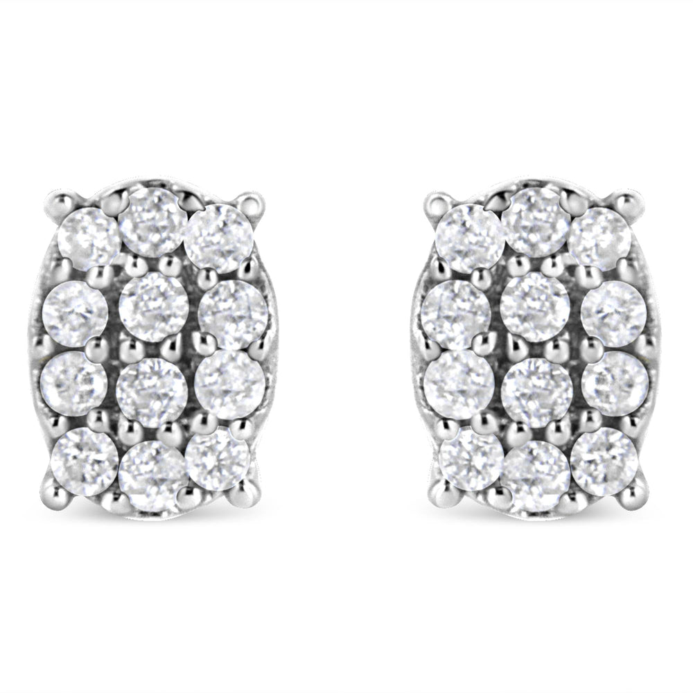 .925 Sterling Silver 1/4 Cttw Round Diamond Oval Shaped Cluster Stud Earrings (I-J Color, I2-I3 Clarity)