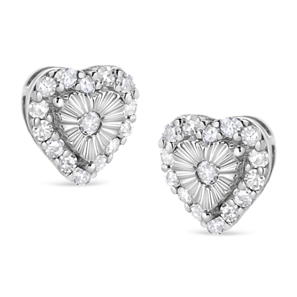 .925 Sterling Silver 1/3 Cttw Miracle Set Round-Cut Diamond Heart Stud Earring (I-J Color, I2-I3 Clarity)