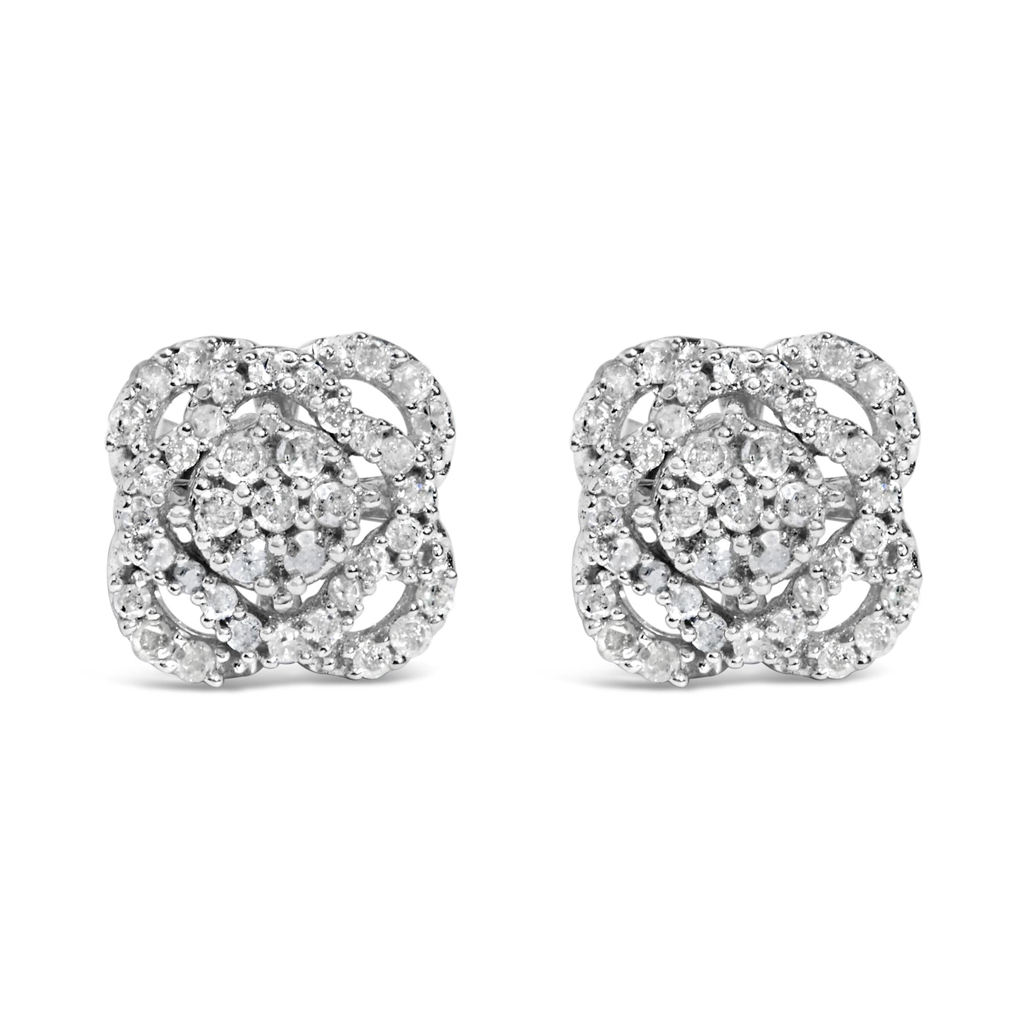 .925 Sterling Silver 1/2 cttw Round-cut Diamond Floral Cluster and Halo Stud Earring (I-J Color, I3 Clarity)